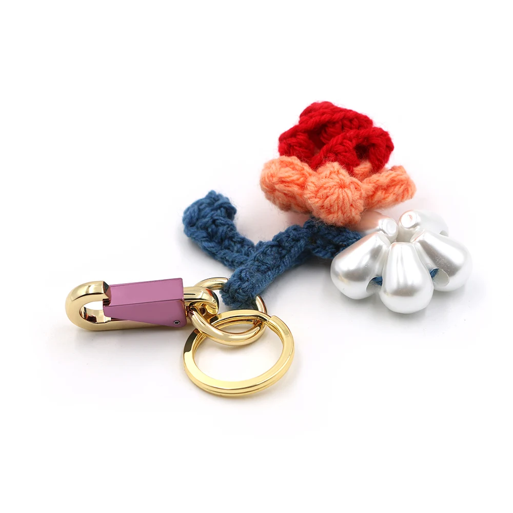 Colorful Crocheted Rose Keychain