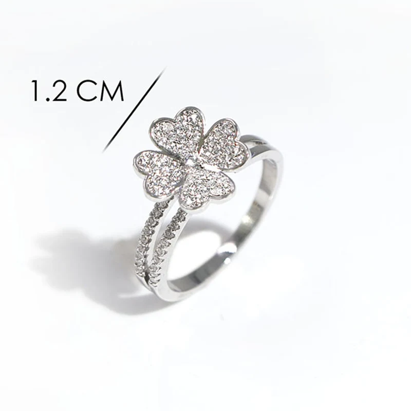 Silver Plated Four Leaf Clover Rotating Brass Ring